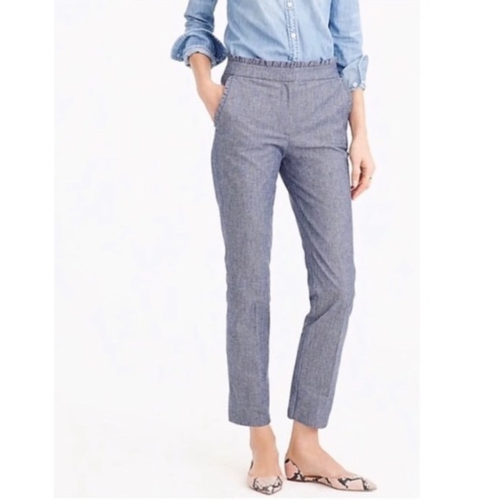 J.CREW Cropped Chambray Ruffle Pants Ocean Blue Size 6